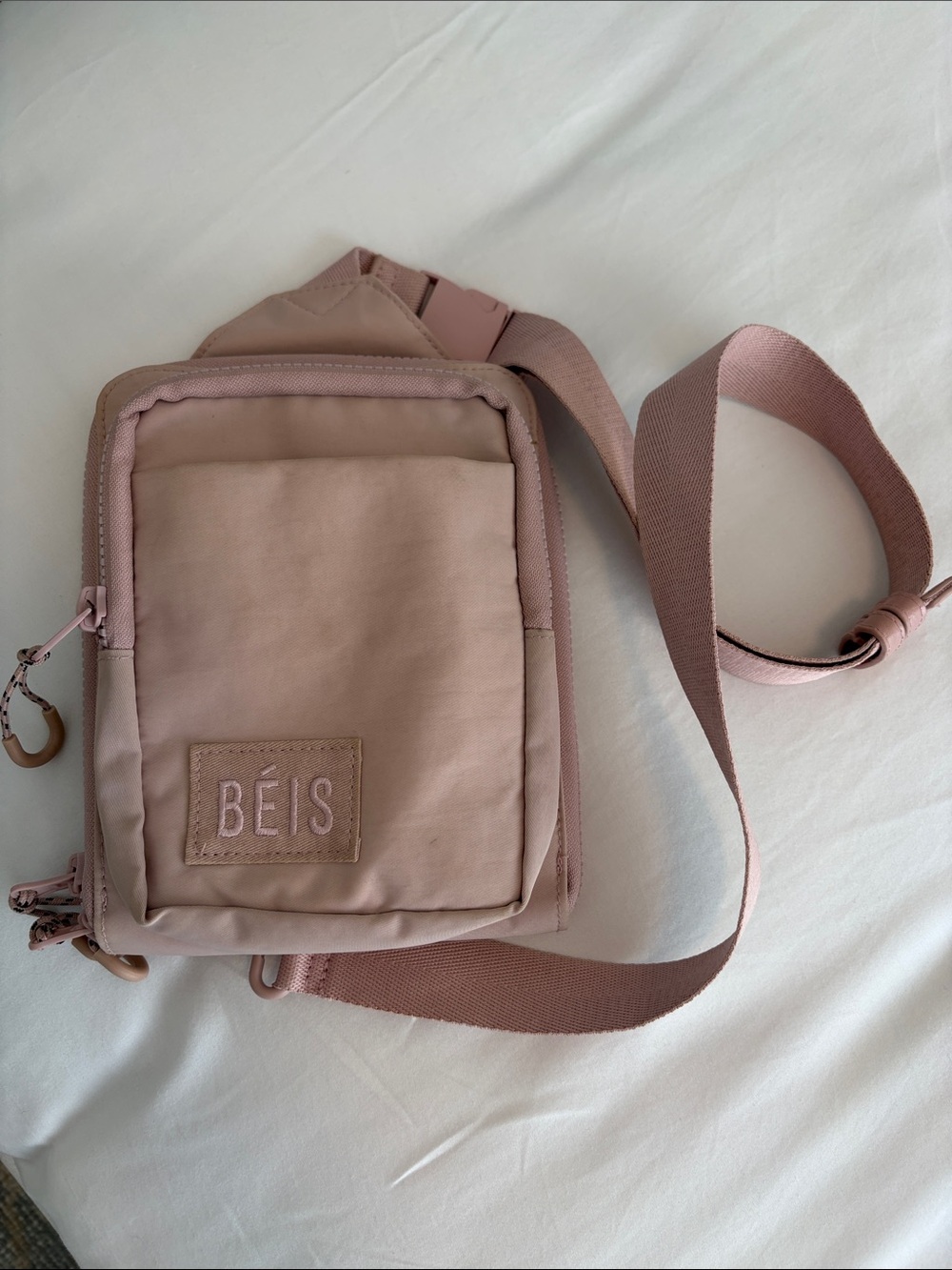 BEIS Small Blush Pink Sling Bag with Front Pocket